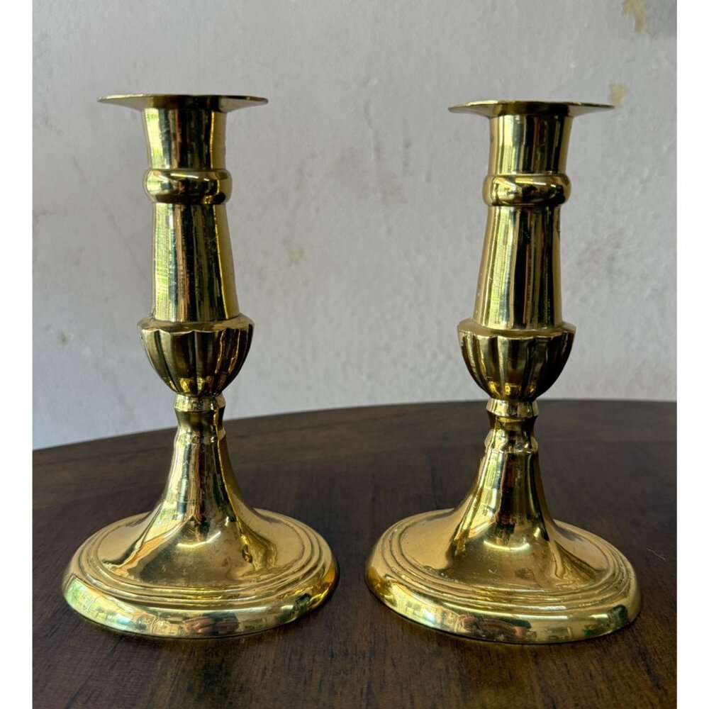 Vintage Brass Candlesticks Holders  6" Tall Set of 2 Made in India